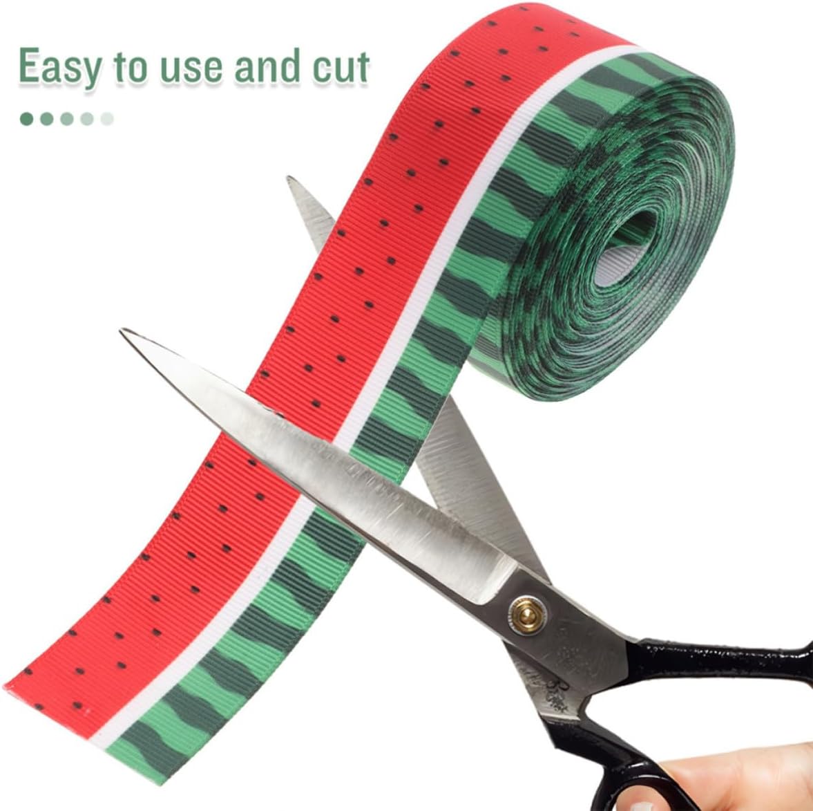 2 Rolls Watermelon Pattern Grosgrain Polyester Wired Edge Ribbon for Wrapping and Crafts, Soft and Flexible with Heat Transfer Printing, Summer Fruit Themed Ribbon for Hair
