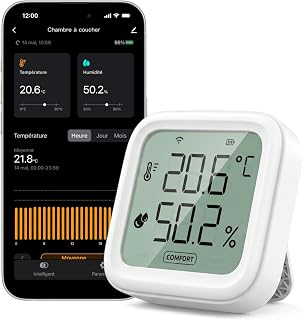 WLAN Thermo-Hygrometer Innen – 200m Reichweite Smartes Thermometer Hygrometer mit App-Benachrichtigung, Datenexport & Hoher Präzision, Raumklimamonitor für Babyzimmer, Weinkeller, Keller