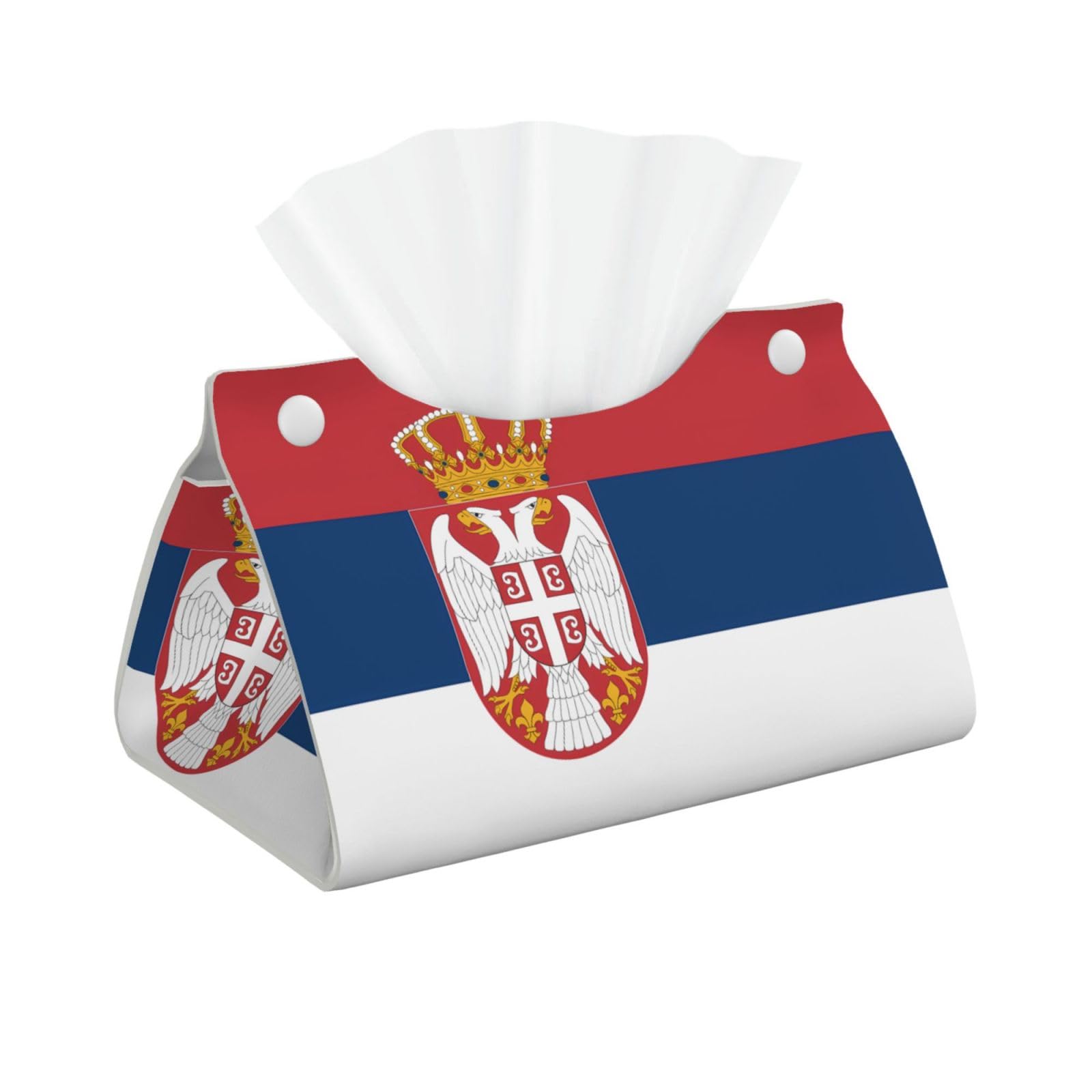 Flag of Serbia Print Long Tissue Box Cover Holder Foldable Leather Organizer for Vanity, Nightstand, Desk & Bathroom