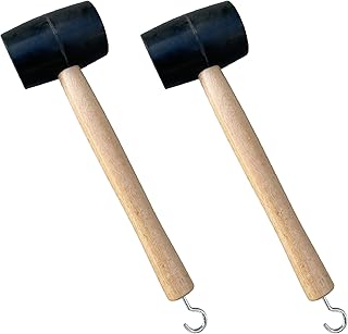 Sandbaggy Rubber Mallet | 20 oz Industrial Grade | For Applications Like Construction & Landscaping | Made of Solid Oak | Comfortable for All Day Use | Includes Tent Peg Remover (Pack of 2, Black)