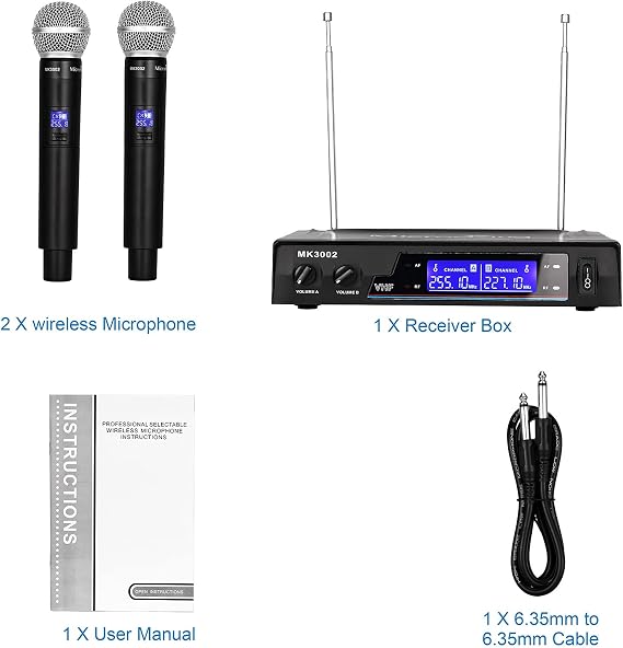 MicrocKing Wireless Microphone System Dynamic Handheld Microphones,150 Ft Operating Range,16 Hours Continuous Use,Ideal for Karaoke, Party, DJ, Church, Wedding, Indoor/Outdoor Activities