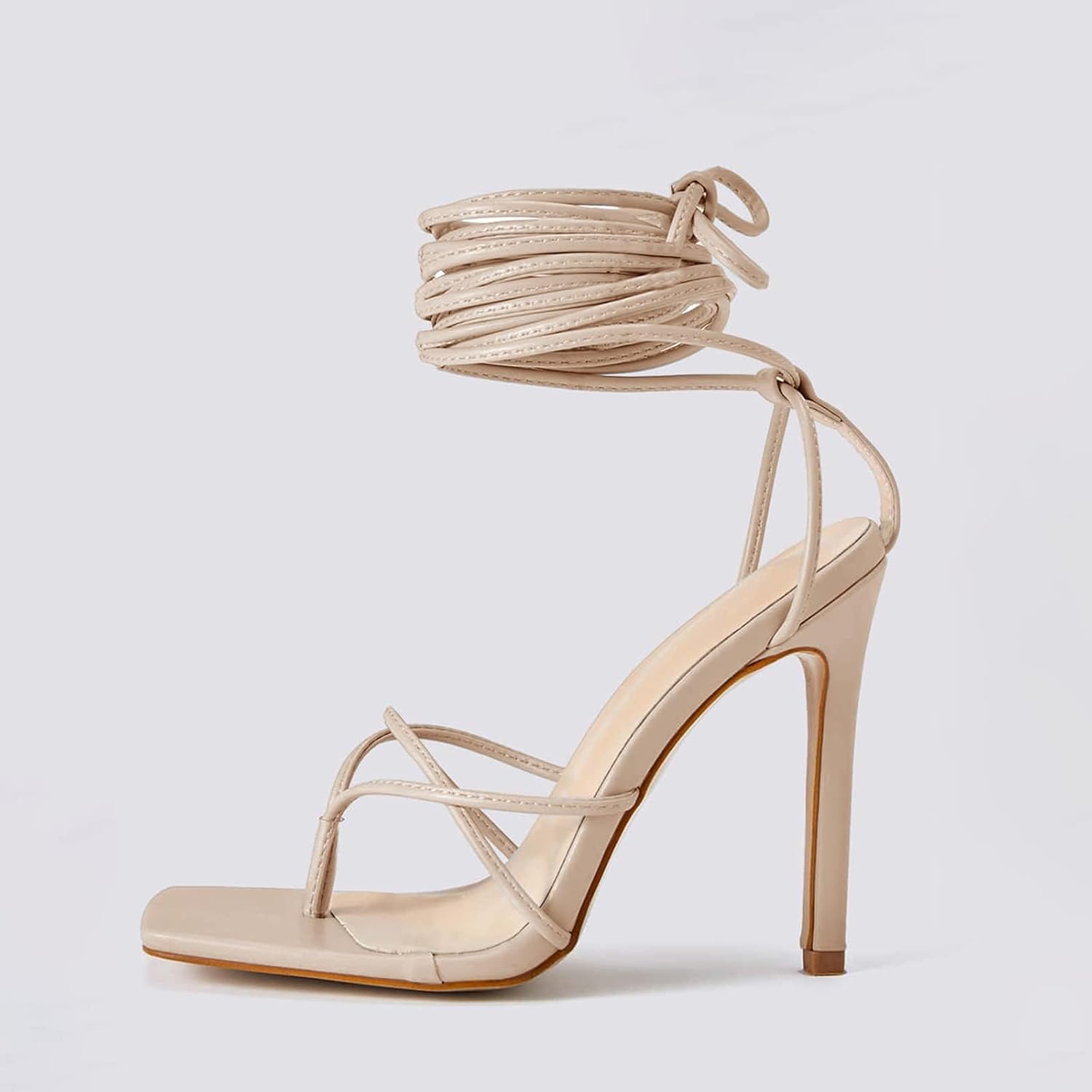 PiePieBuy Women's Lace Up Heeled Sandals Square Flip Flop High Heels Strappy Party Shoes - Image 4