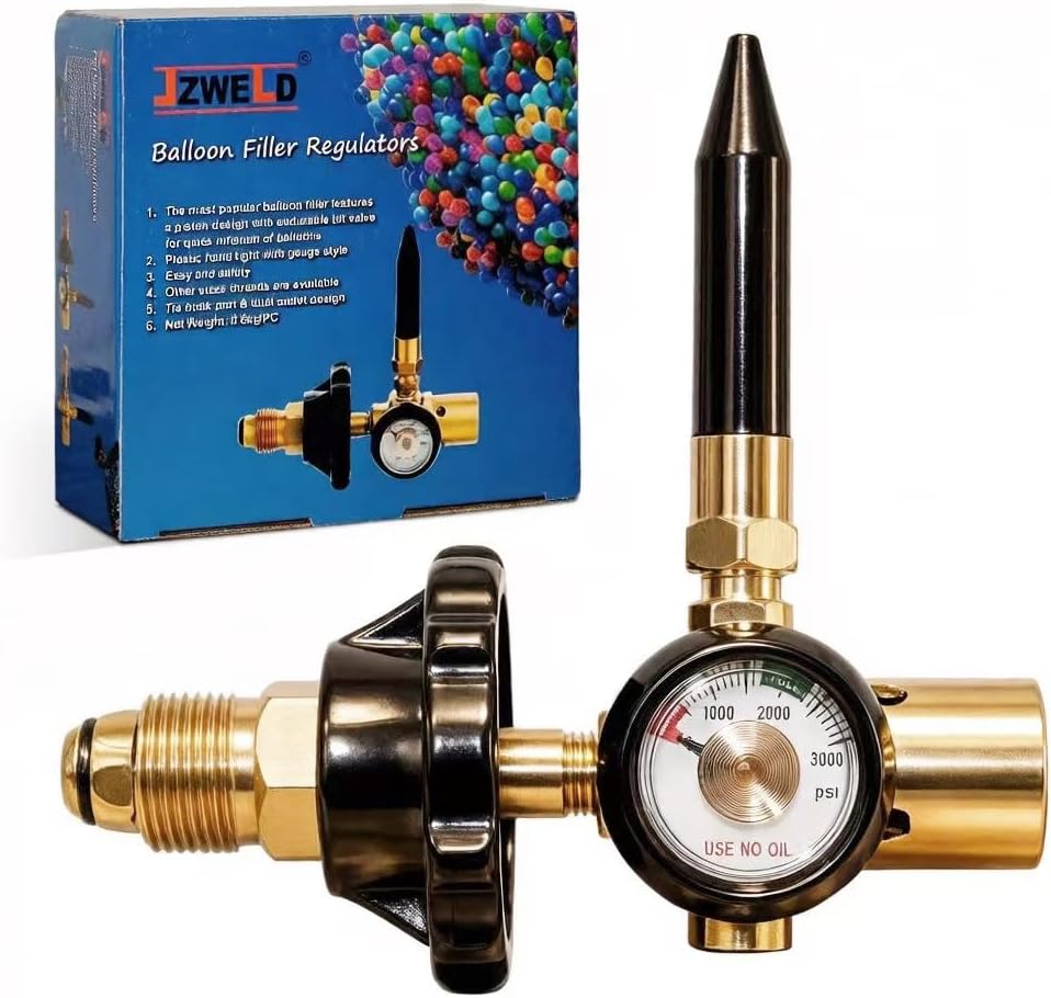 High Flow Foil and Latex Helium Balloon Inflator Regulator, 0-3000PSI with Pressure Gauge for CGA580 Tank Valve, Auto Foil Balloon Shut Off Valve
