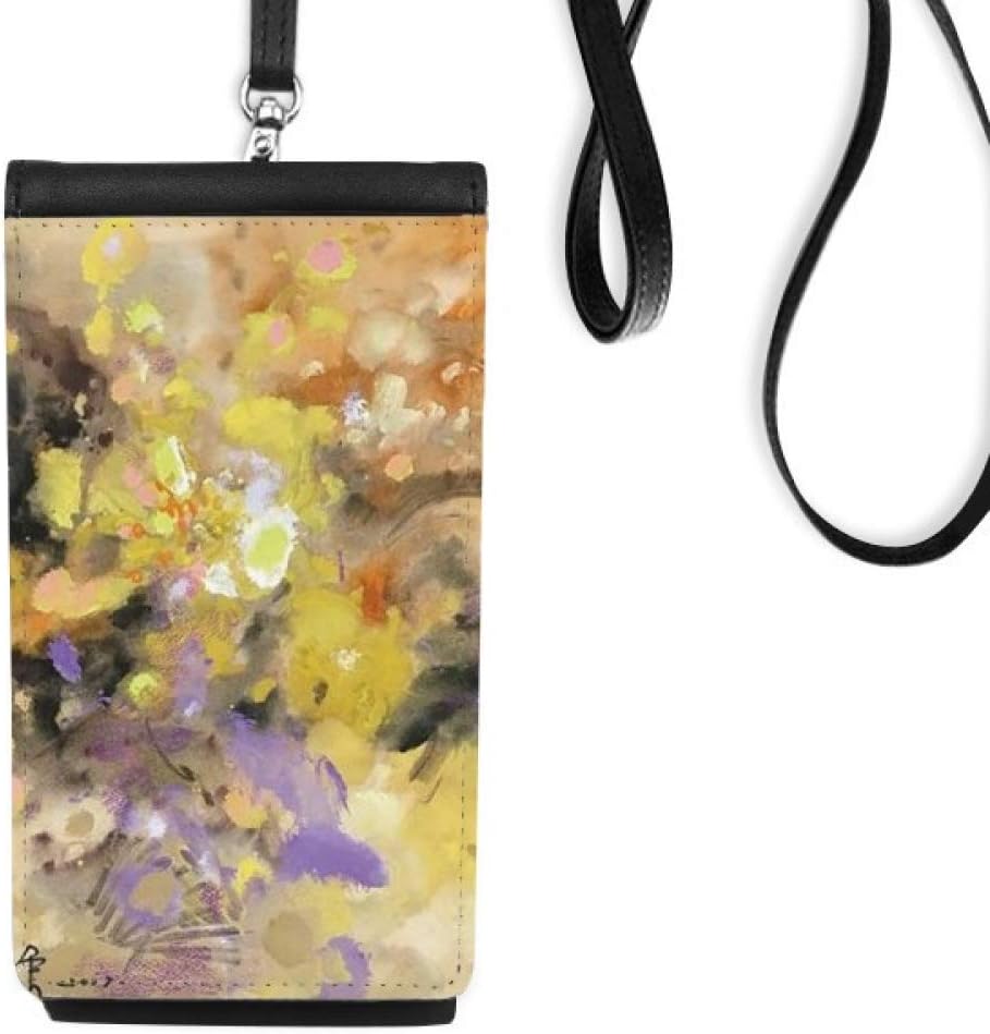 Autumn Fall Oil Painting Art Still Life Flower Phone Wallet Purse Hanging Mobile Pouch Black Pocket