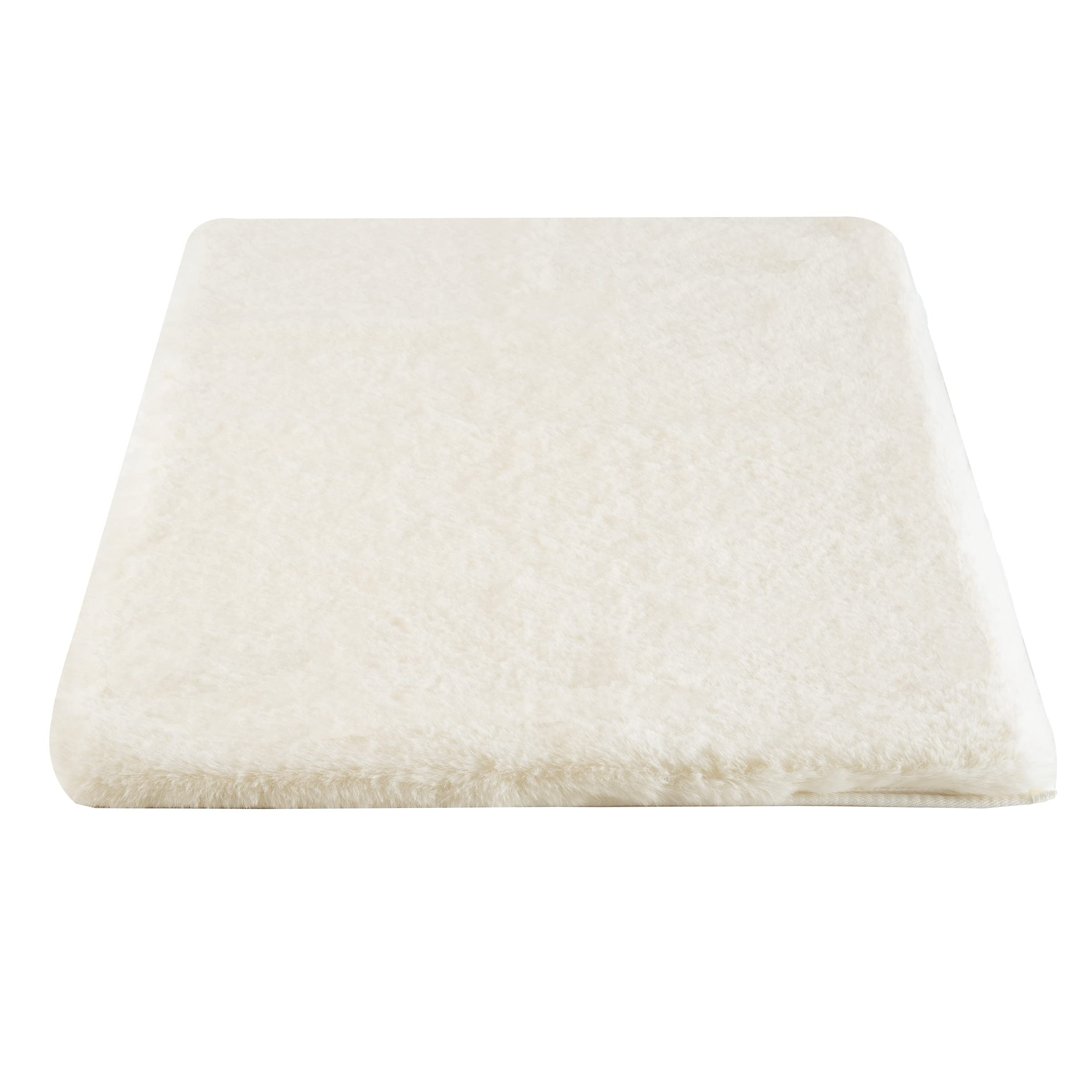 Home-Complete Faux Fur Bath Mat – 21x34-Inch Nonslip Jacquard Faux Fur Rug for Washable Rug Bathroom or Kitchen, Beige