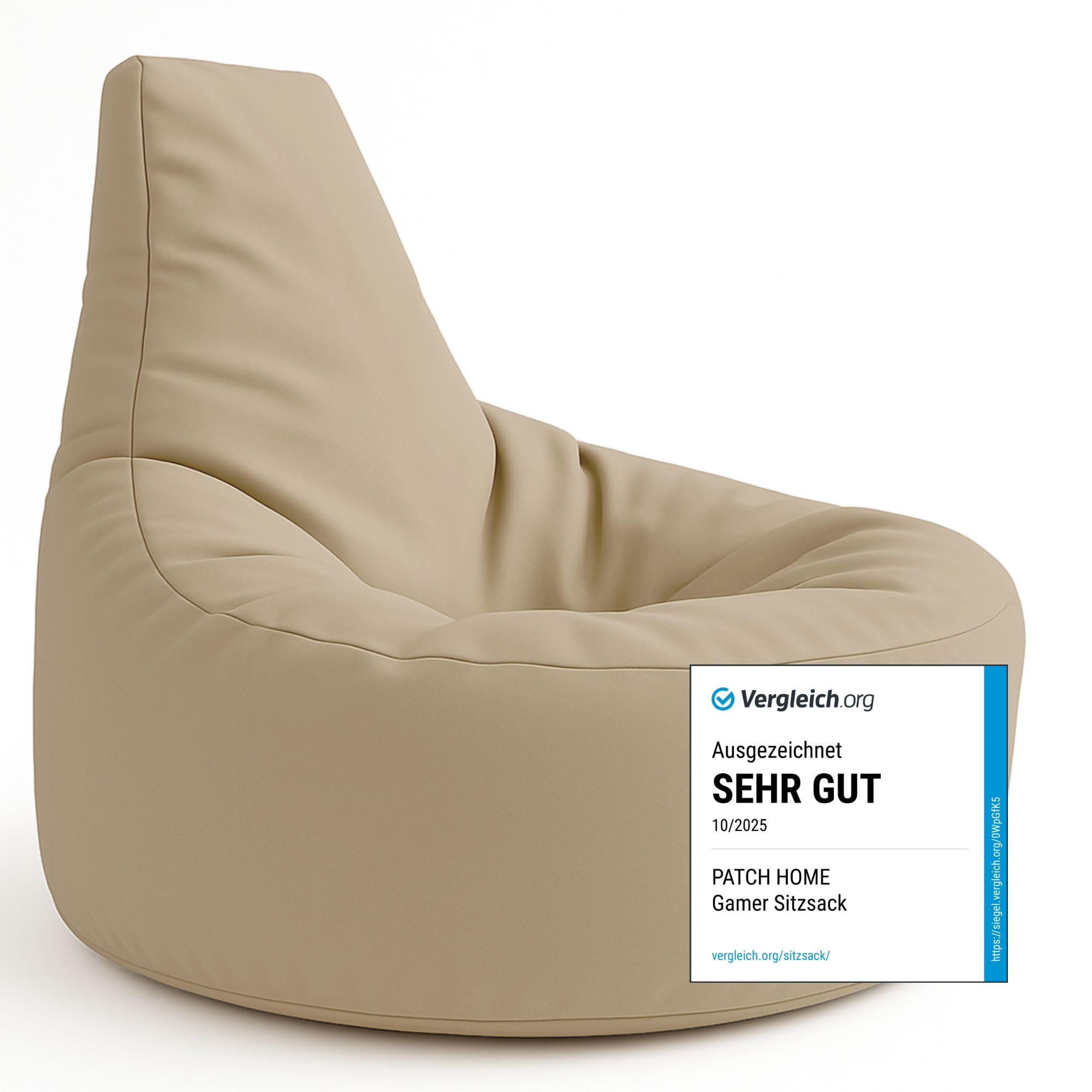 Patch home Gamer-kussen & loungekussen, zitzak, zitkussen, stoel, kant en klaar met piepschuim vulling gevuld, geschikt voor binnen en buiten (beige, 65 cm x hoogte 70 cm Junior