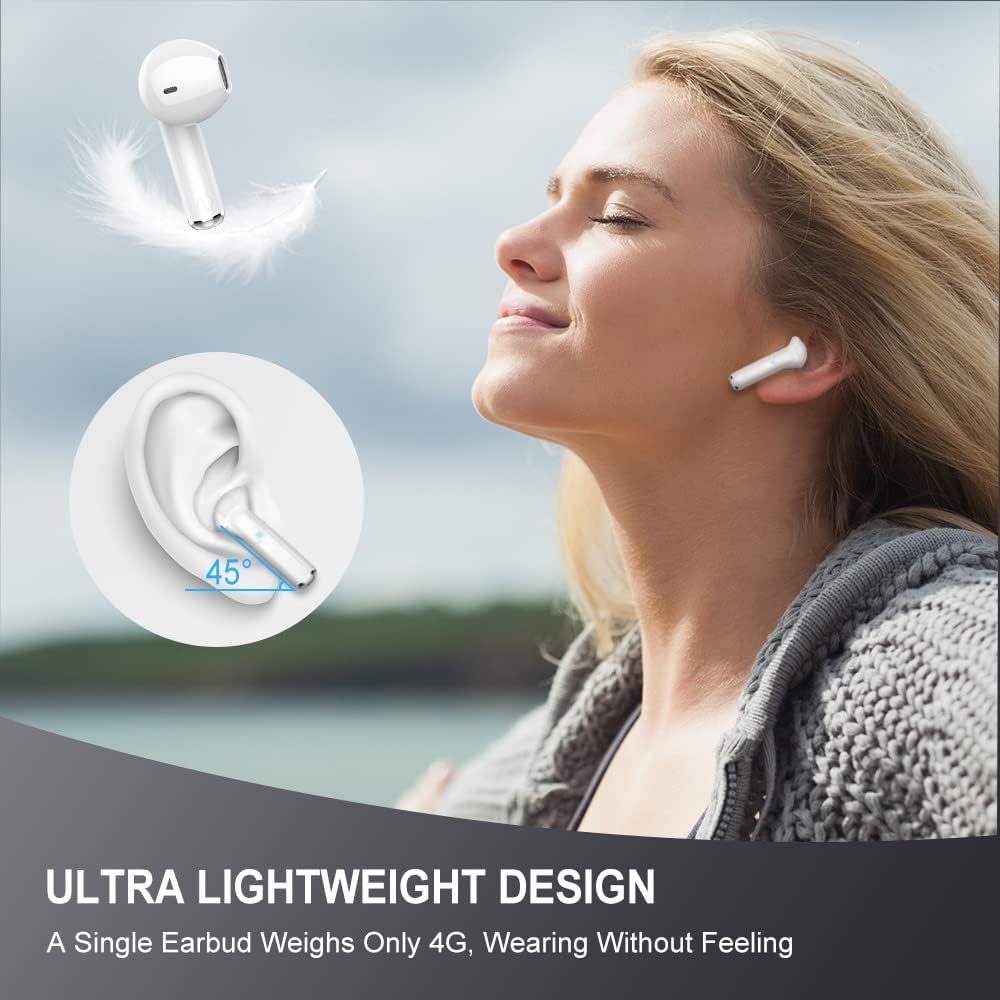 Drsaec MD016 Wireless Earbuds Bluetooth 5.3 Headphones, 4 Mic ENC, IP7 Waterproof, USB-C Fast Charge, Touch Control, Off-White