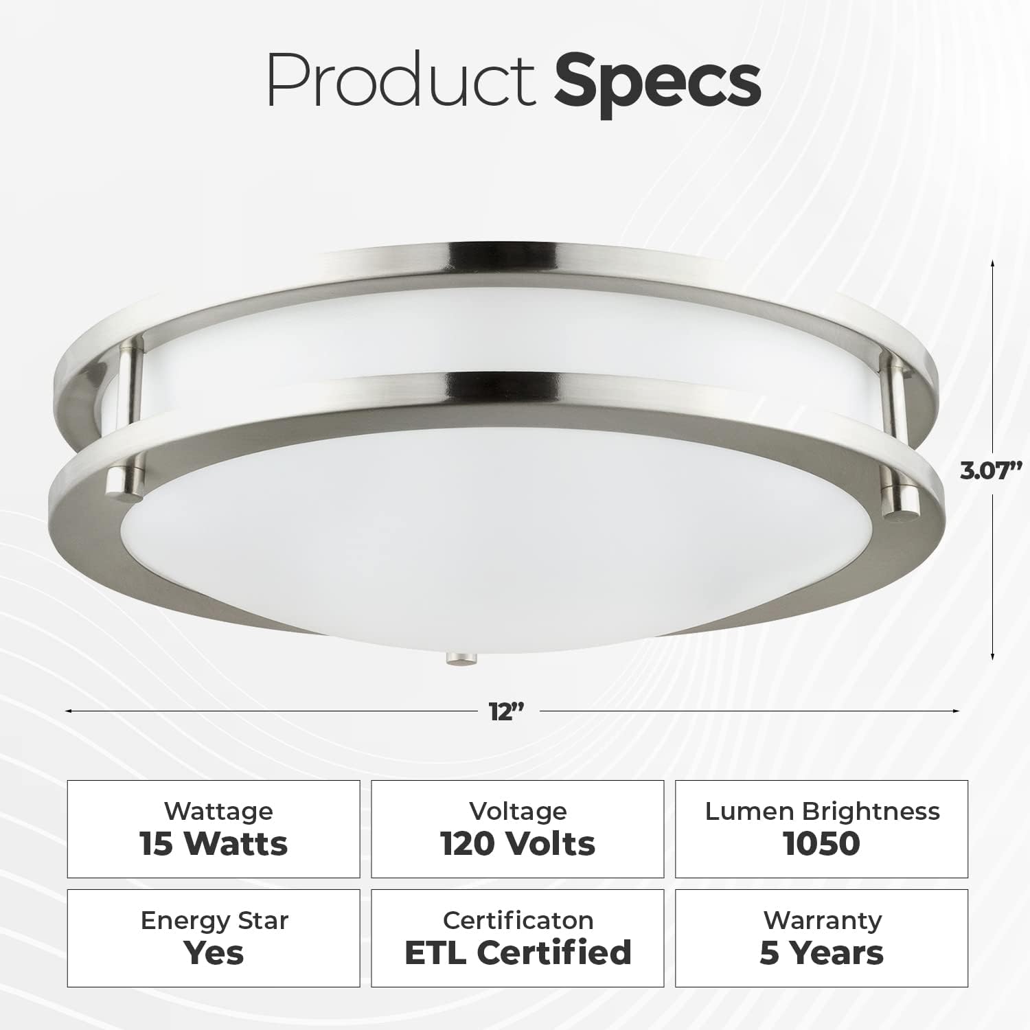 Diodesy- 12 Inch Decorative Flush Mount Ceiling Double Ring LED Light Fixture 15W 1050 Lumen Color Selectable 27K/30K/35K/40K/50K Dimmable Brushed Nickel- Dual Band for Kitchen Bedroom