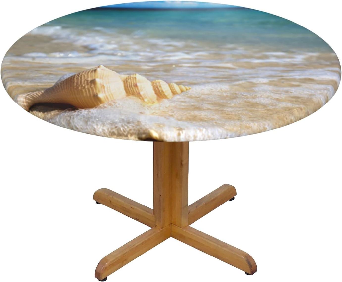 Home Goods Round Tablecloth, Summer Seashell on The Beach Elastic Edged Table Covers, Fits Tables up to 45"-50" Diameter.