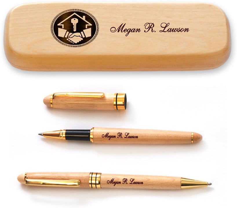 Personalized Solid Afzelia African Wood Case and Two Pens for Pharmacist