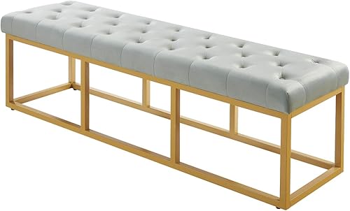 Miniatura 24 de 24 KF – Cabecero tapizado, copetudo, con relleno y botones y banco largo acolchado Marfil/Negro-48 Pulgadas,Negro/Dorado - 48