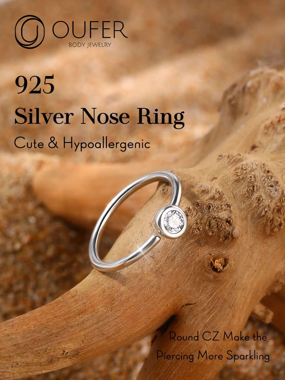 OUFER 925 Sterling Silver Nose Rings Hoops, Clear CZ Nose Rings, Seamless Continuous Open Nose Hoops, Nose Piercing Jewelry for Women Men - Image 3