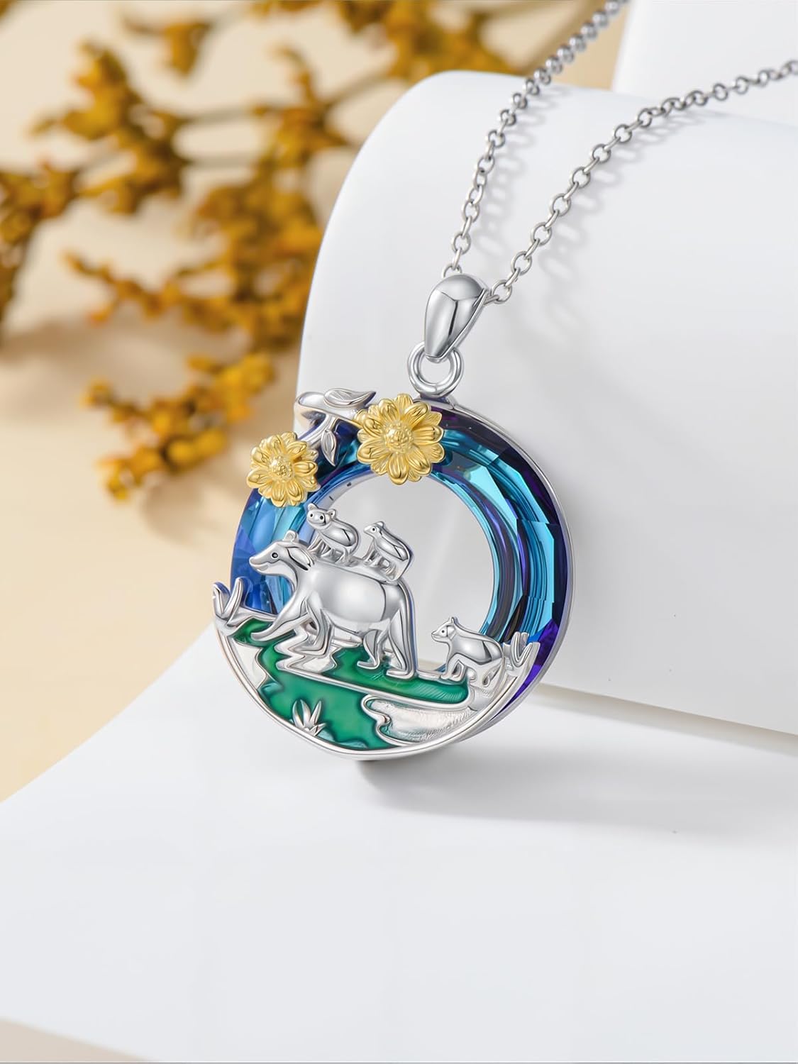 TOUPOP Sterling Silver Mama Bear 2-4 Cubs Family Jewelry for Women with Sunflower Gifts for Mother Daughter Birthday Mothers Day Gifts, 18+2 Chain - Image 6