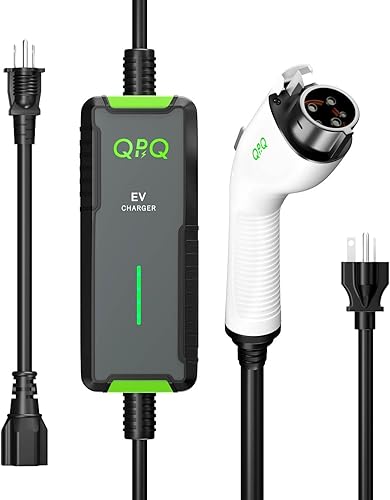 QPQ Cargador de vehículo eléctrico de nivel 1-2, 16 amperios 110-240 V 3.5 KW, cargador de coche eléctrico portátil, estaciones de carga de