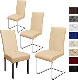 Fundas para Sillas Pack de 4 Fundas Sillas Comedor Fundas Elásticas, Cubiertas para Sillas, Bielástico Extraíble Funda, Fácil de Limpiar, Duradera (Paquete de 4, Beige)-J