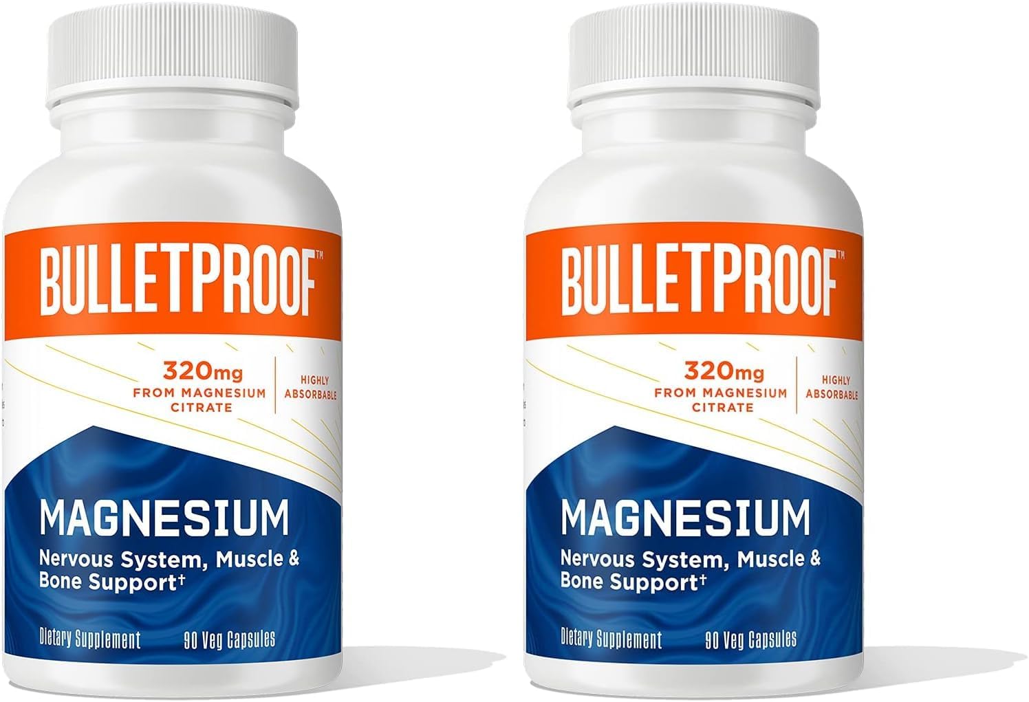 Bulletproof Magnesium Capsules, 90 Count, Supplement for Nervous System, Muscle and Bone Support (Pack of 2)
