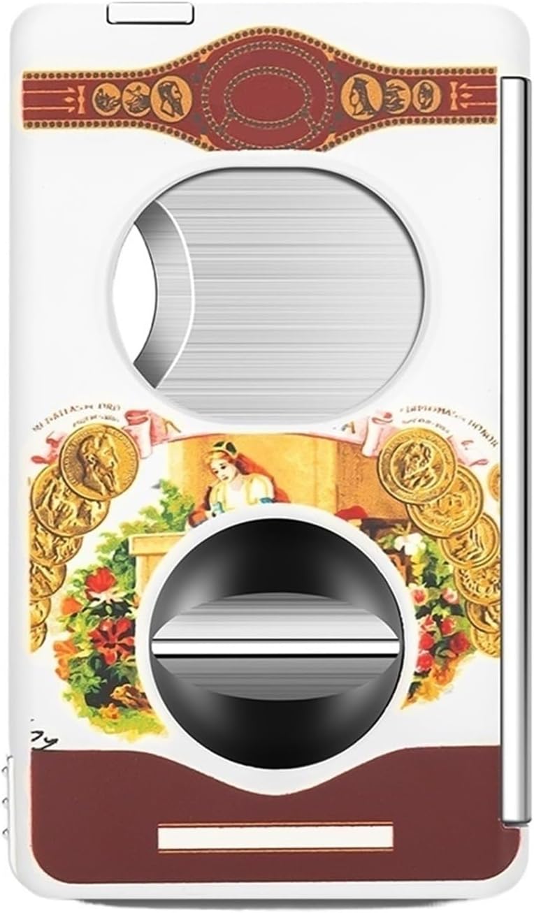 Cigar Cutter, V-Cut Guillotine with Puncher, Cuban Patterned Metal Manual Pocket Tool(D)