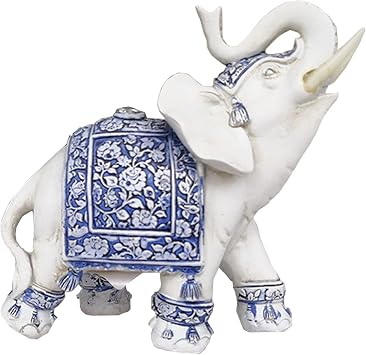 6.7inch Polyresin Elephant Statue Sculpture Trunk Wealth Lucky Collectible Figurine Gift Home Decor Feng Shui Ornament Elephant Decor Elephant Statue (Blue)