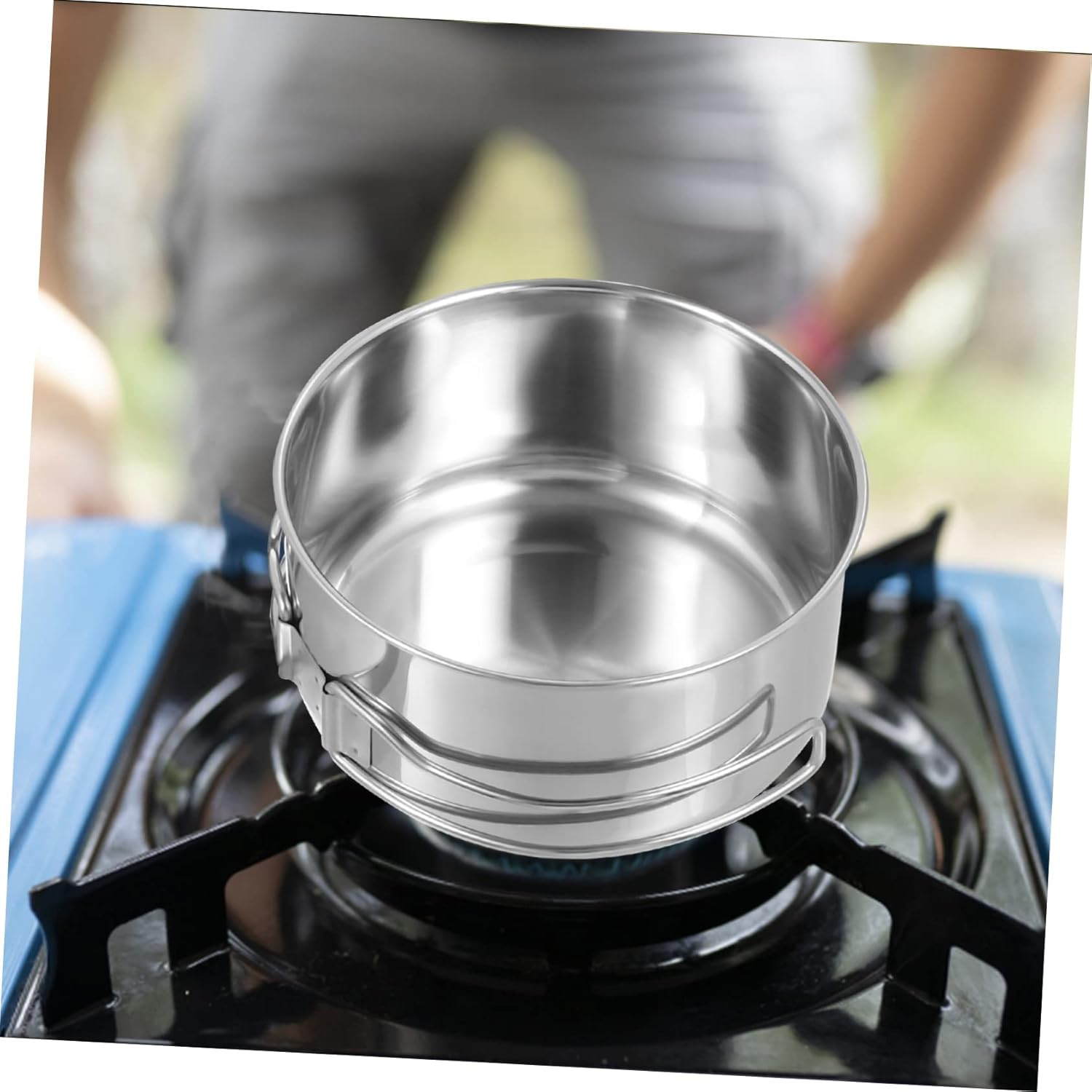 Kisangel Stainless Steel Camping Pot Pan Handle Stackable Design for Outdoor Cooking for Picnics Hiking and