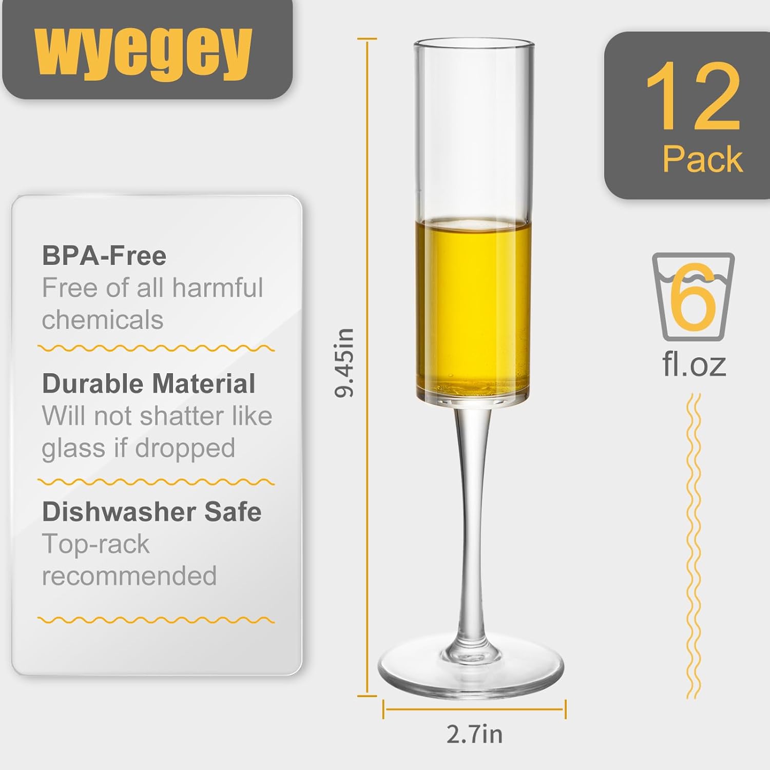 Plastic Champagne Flutes Set of 12, Unbreakable Champagne Glasses Disposable Toasting Glasses, 6 oz Plastic Wine Glasses for Wedding, Birthday, Parties, Showers,Large Celebrations - Image 4