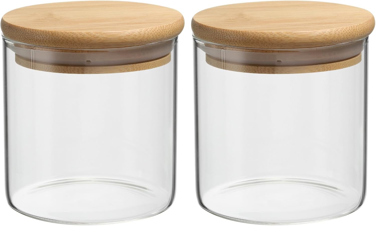 PATIKIL 10 OZ Glass Jar with Airtight Bamboo Lid, 2 Pack Glass Kitchen Container Clear Food Storage Jar for Nuts Sugar Coffee Beans Spices (7.8x7.8cm)
