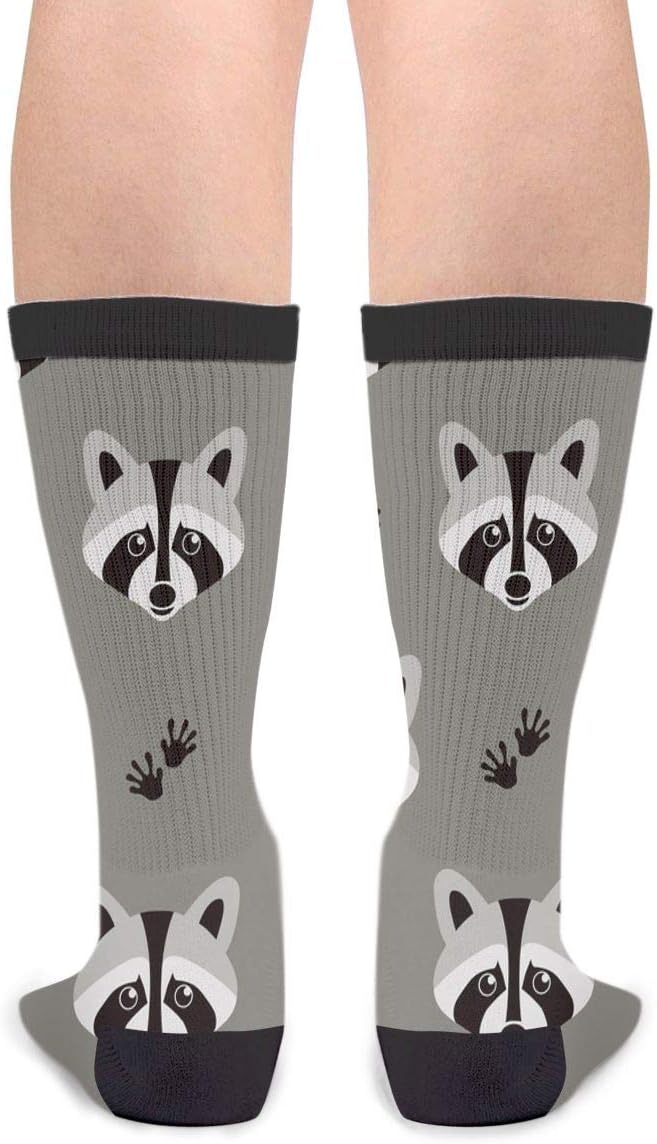 FWSXIVN Funny Raccoon Unisex Adult Fun Cool 3D Print Colorful Athletic Sport Novelty Crew Tube Socks, Black and White, One Size - Image 2