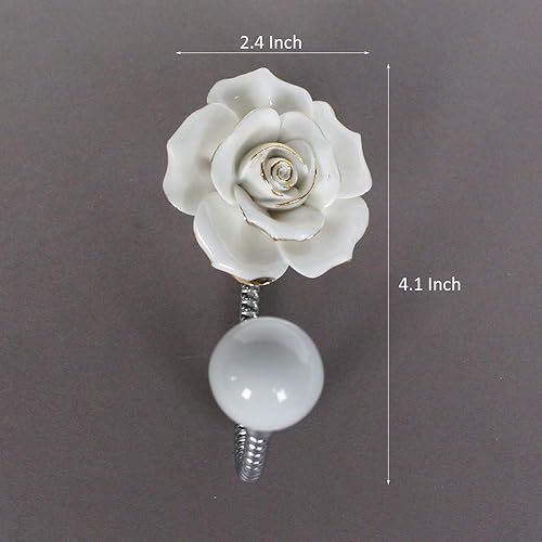 Miniatura 2 de Hermoso gancho de pared de cerámica con flores 3D, gancho decorativo cromado, bufanda, bolsa, toalla, sombrero, etc. para cocina, baño, oficina