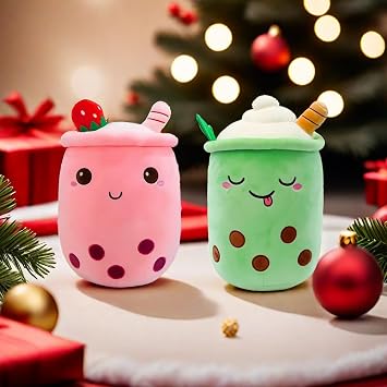 2Pcs Boba Plush Pillows, Pink Strawberry Bubble Tea Plushies