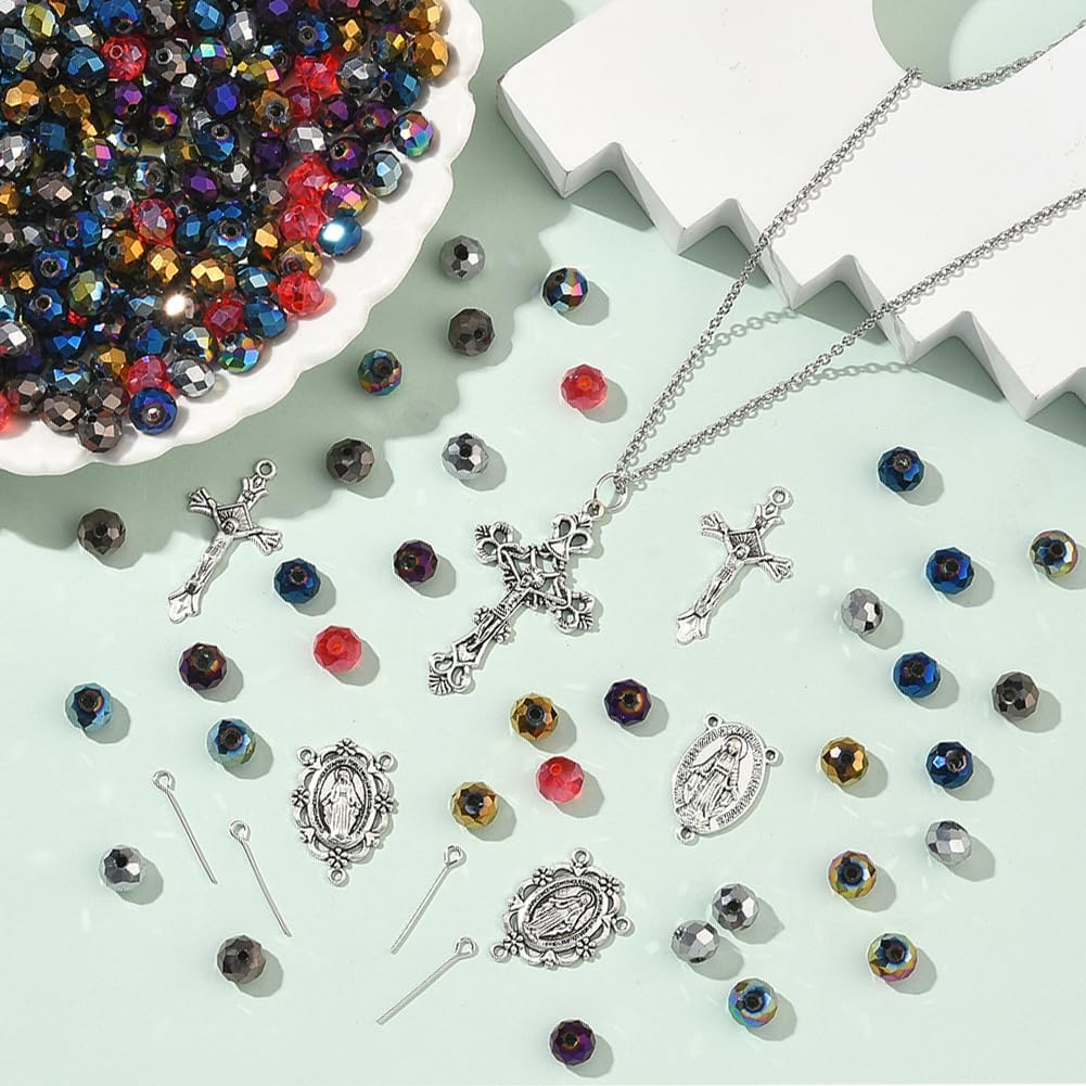 SUNNYCLUE 904Pcs Rosary Making Kit Rosary Charms Easter Cross Link Charms Chandelier Component Links Crucifix Crosses Pendants Glass Spacer Beads for Jewelry Making Supplies DIY Necklace Bracelets - Image 5