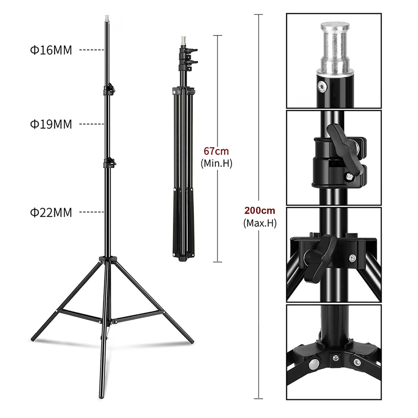 Andoer Kit ombrello per fotografia da studio con ombrelli bianchi da 33 pollici * 2 supporti per treppiede in metallo da 2 m * 2 prese di luce + E27 * 2 per lo streaming live di fotografia di ritratto