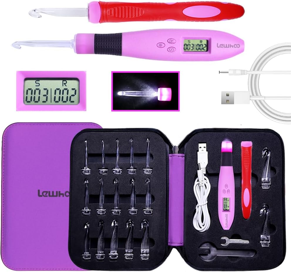 - 17 Sizes Digital Crochet Hooks with Counter 2.50~14.0mm, Lighted Crochet Hooks for Stitch & Row Counting