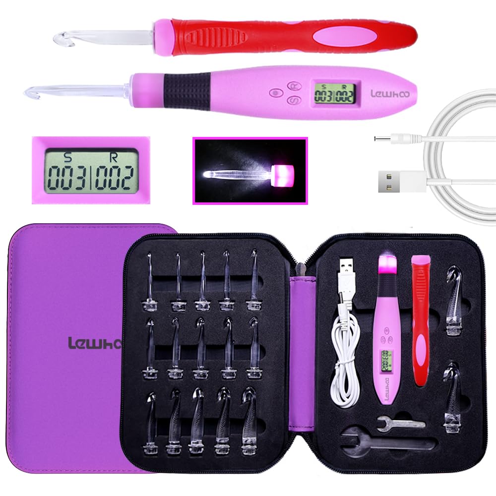 17 Sizes Digital Crochet Hooks with Counter 2.50~14.0mm, Lighted Crochet Hooks for Stitch & Row Counting