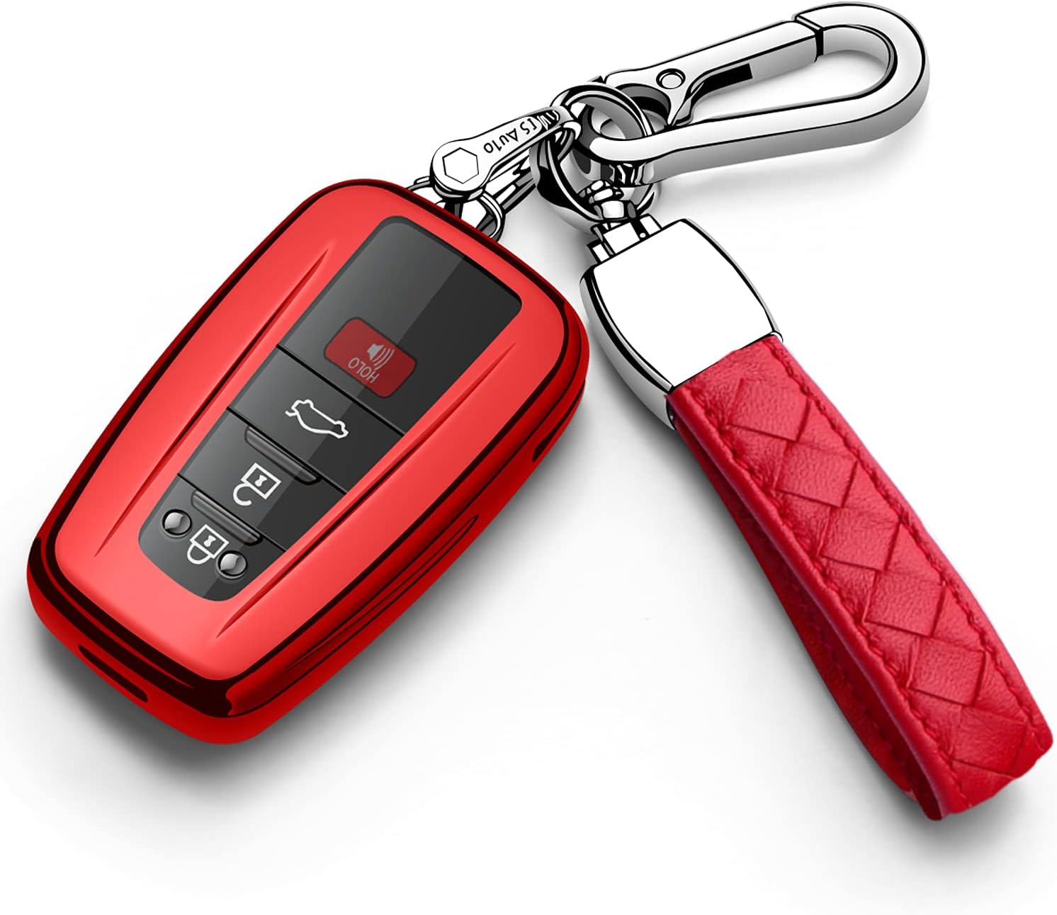 Tukellen for Toyota Key Fob Cover With Keychain Key Case Key Shell Protector Compatible with 2018-2021 Toyota Highlander RAV4 Camry Avalon C-HR Prius Corolla GT86(only for Keyless go) Red
