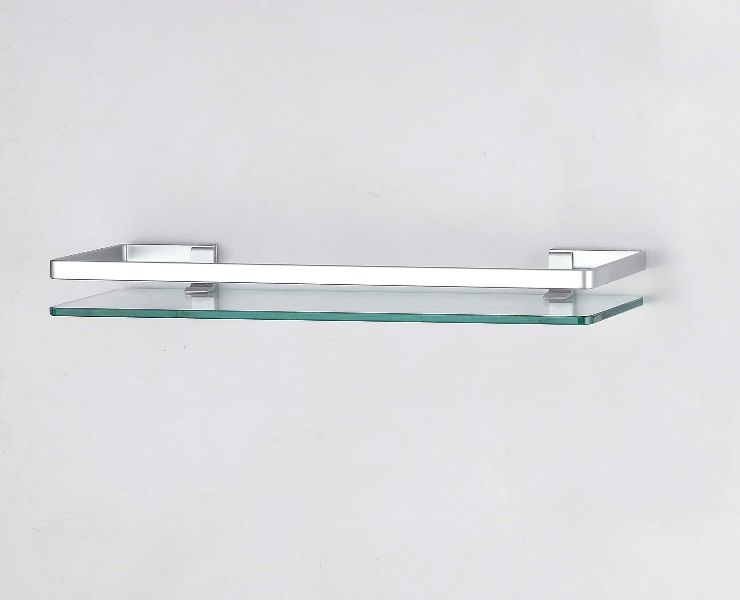 Danya B. Floating Wall Mount Tempered Glass Bathroom Shelf with Brushed Chrome Rail - Clear