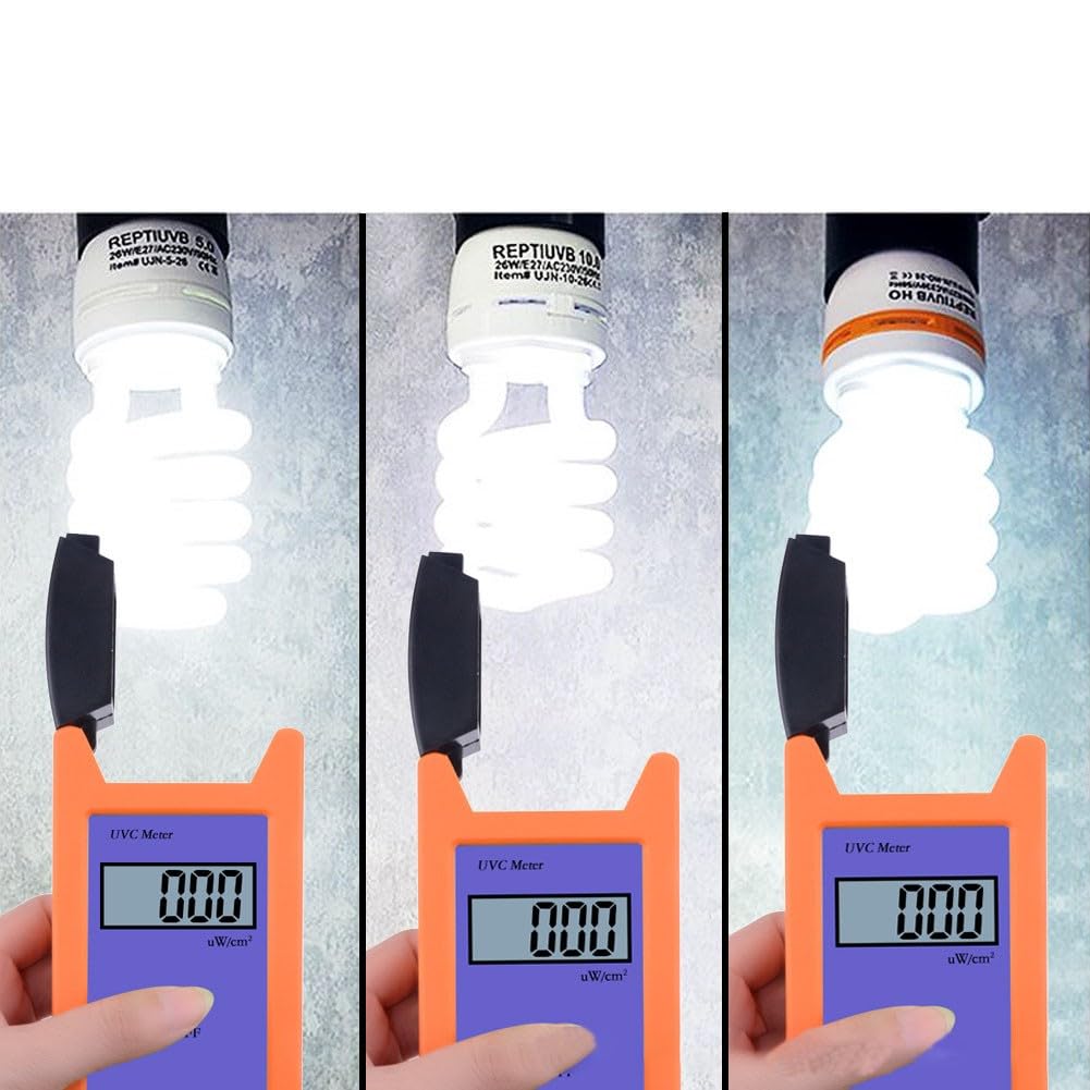 Medidor de luz digital UVC con pantalla LCD, medidor de radiación espectral para lámparas de reptiles, rango de medición 0 – 1999 µW/cm², rango de respuesta 220 – 280 nm, diseño compacto para