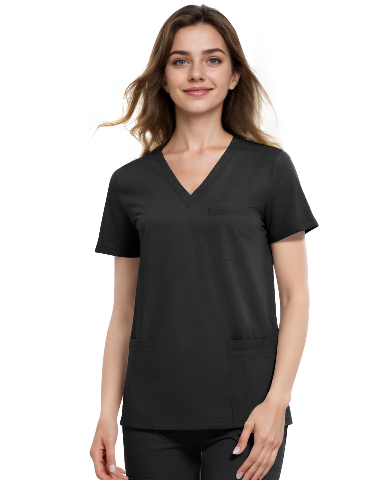 Scrub Top for Women, 4 Pocket V-Neck Scrub Tops Women Workwear, Premium 4-Way Stretchy Medical Top