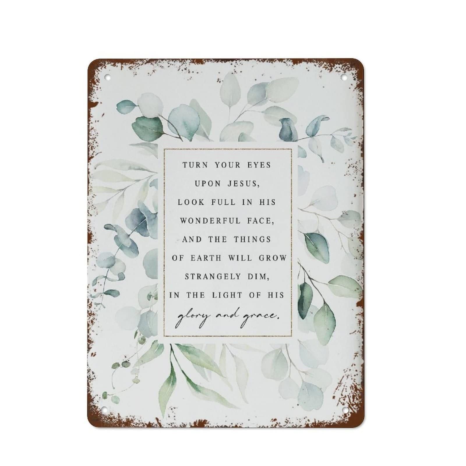 IDGTTLDF Worship Hymn Metal Sign Turn Your Eyes Upon Jesus Vintage Christian Tin Plaque Inspirational Wall Decor for Home Church 12 X 16 Inch