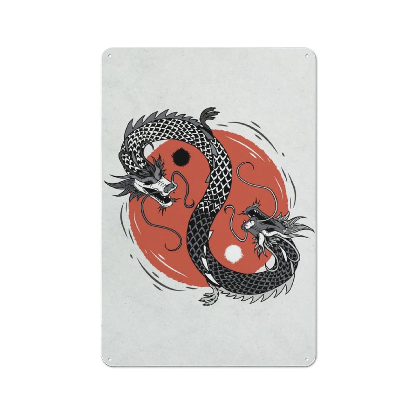 Junmoney Yin Yang Dragons Retro-Style Metal Wall Sign 30X20cm For Pub Or Café, A New Home Present For Hospitality Wall Decor Collectors