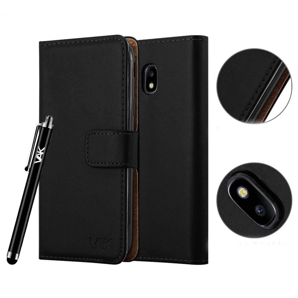 VA For Samsung Galaxy J3 Phone Case (2017 Version) Luxury Leather Magnetic Wallet Card Holder Flip Stand View Protective Cover For Galaxy J3 2017 (Black)
