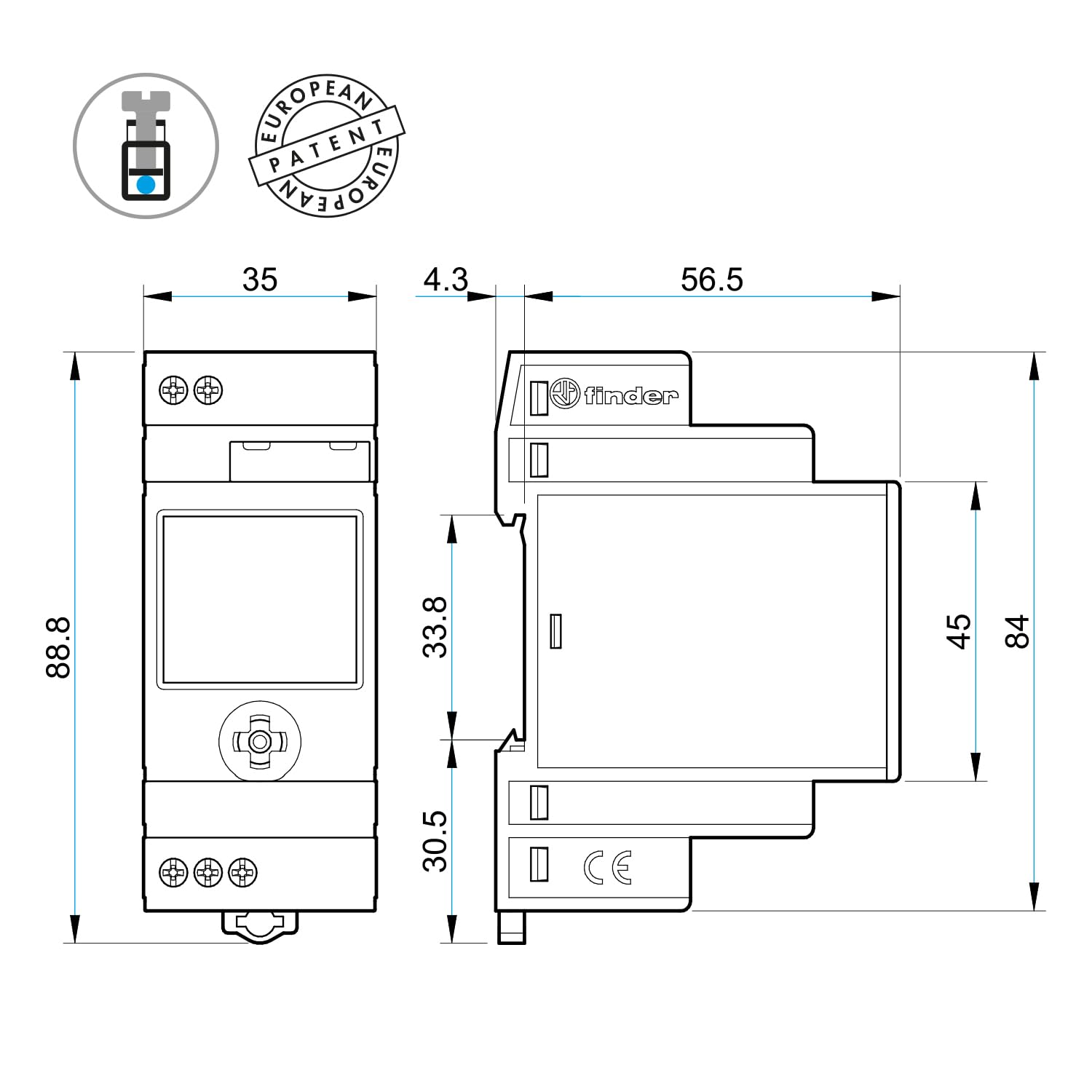 Finder Interruttore Orario Digitale NFC Settimanale Tipo 12.61. Dotato di 1 contatto di scambio 16 A. Con display LCD. Modalità di programmazione classica/smart