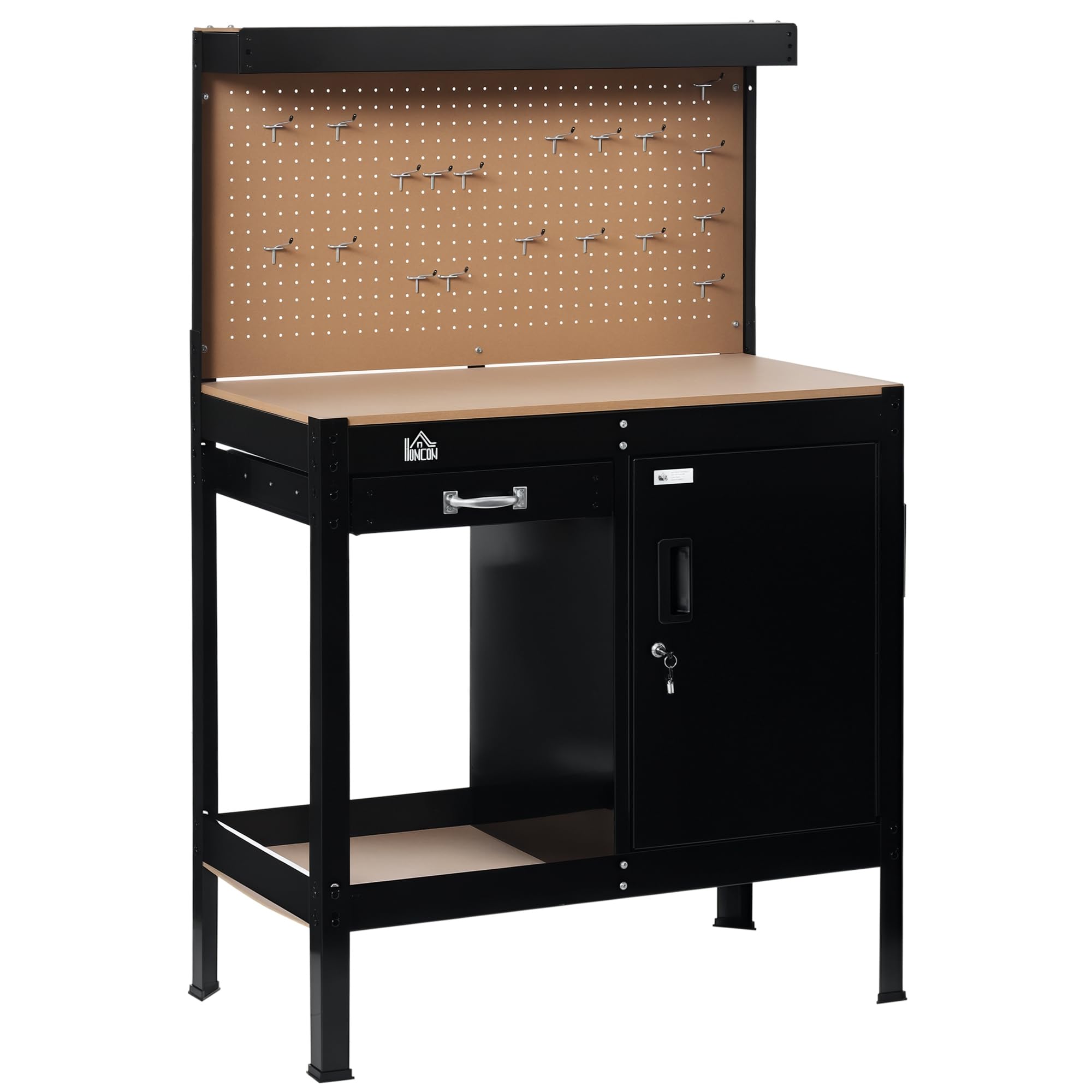 HOMCOM Banco de Trabajo 98,5x48x140 cm Carga 100 kg Mesa con Panel Perforado Negro