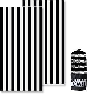 Mikrofaser Strandtuch - 180x100 cm Strandtuch XXL, 250GSM Schnelltrocknendes Badetuch Strand, Hautverträglich Beach Towel für Strand, Ausgestattet mit Aufbewahrungstasche(Schwarze Streifen)