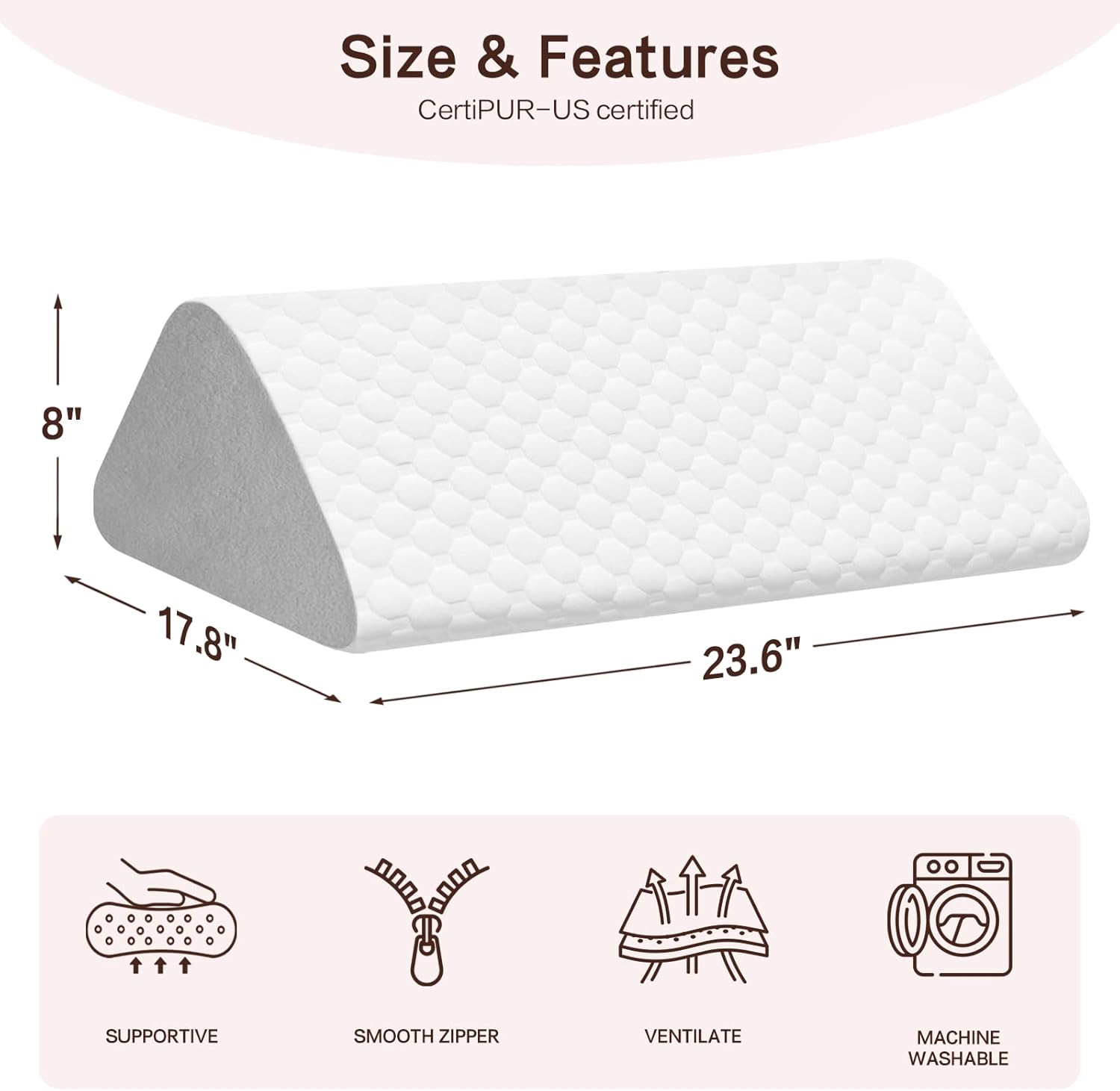 Knee Wedge Pillow for Back Sleeping, Leg Elevation for Post Surgery Recovery, Triangle Leg Pillow with Removable Cover for Knee Support, Hip Back Pain Relief,Enhance Circulation, Gray