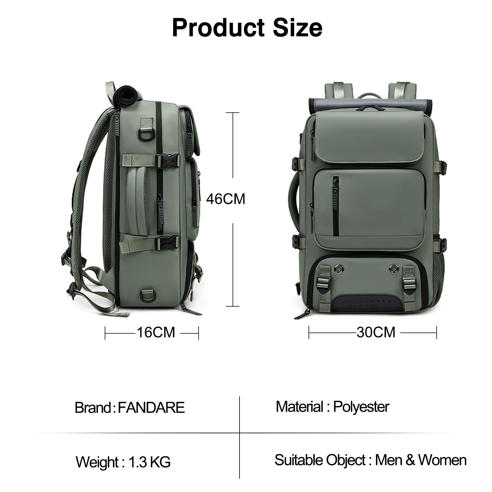FANDARE Antivol Serviettes Sac à Dos Ordinateur Portable Femme Homme Sac à bandoulière Sac à Dos Rolltop Sac a Dos Voyage avec USB sac à main avec compartiment à chaussures Cartable