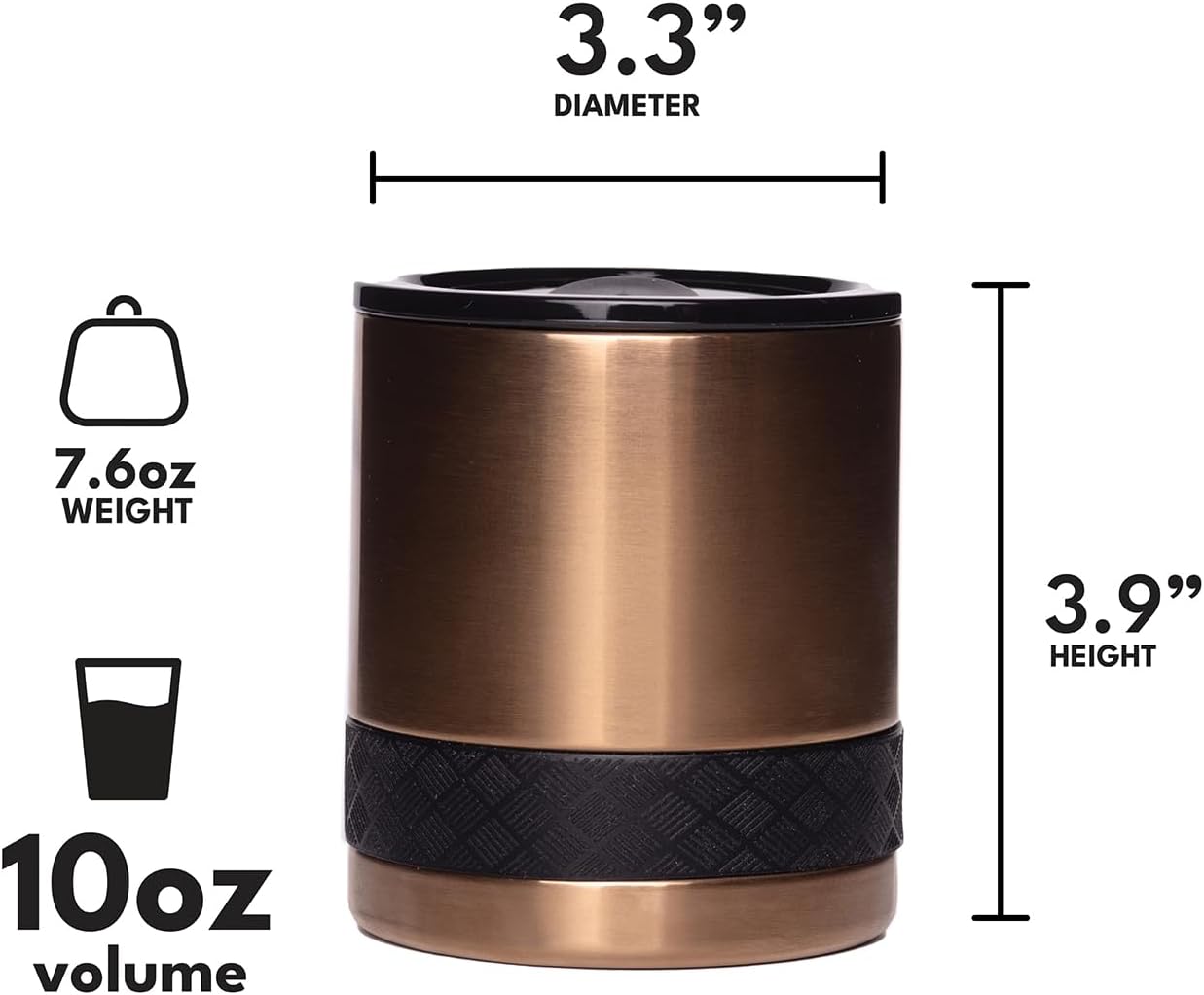 Elemental Recess Lowball Tumbler, 10oz Triple Wall Stainless Steel Cup with Non-Shattered Tritan Lid, Insulated Whiskey Glass, Insulated Coffee Tumbler Mug for Hot & Cold Drinks - Copper - Image 4