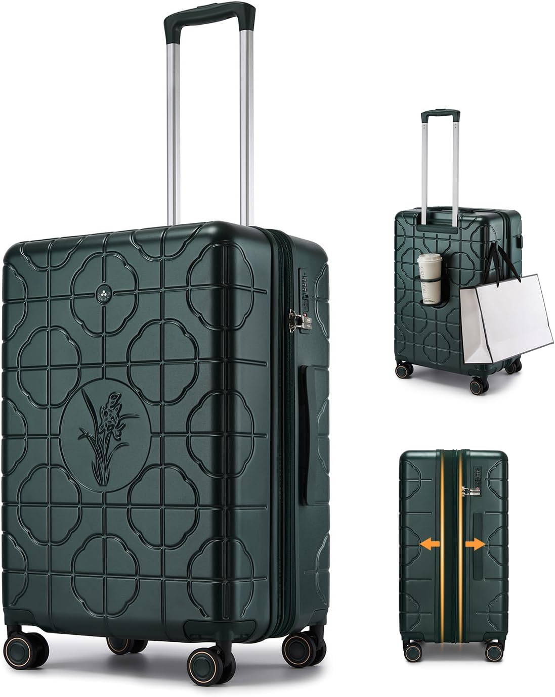 Somago 20in Expandable Carry-on Suitcase with Cup Holder Spinner Lightweight PC Luggage with Spring Shock-Absorption Brake Wheels TSA Lock,YKK Zipper