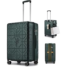 Somago 20in Expandable Carry-on Suitcase with Cup Holder Spinner Lightweight PC Luggage with Spring Shock-Absorption Brake Wheels TSA Lock,YKK Zipper