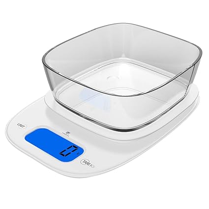 Force24 Digital Kitchen Scale & Food Weight Machine for Health, Fitness, Baking & Cooking Kitchen Scale with Free Bowl (White)