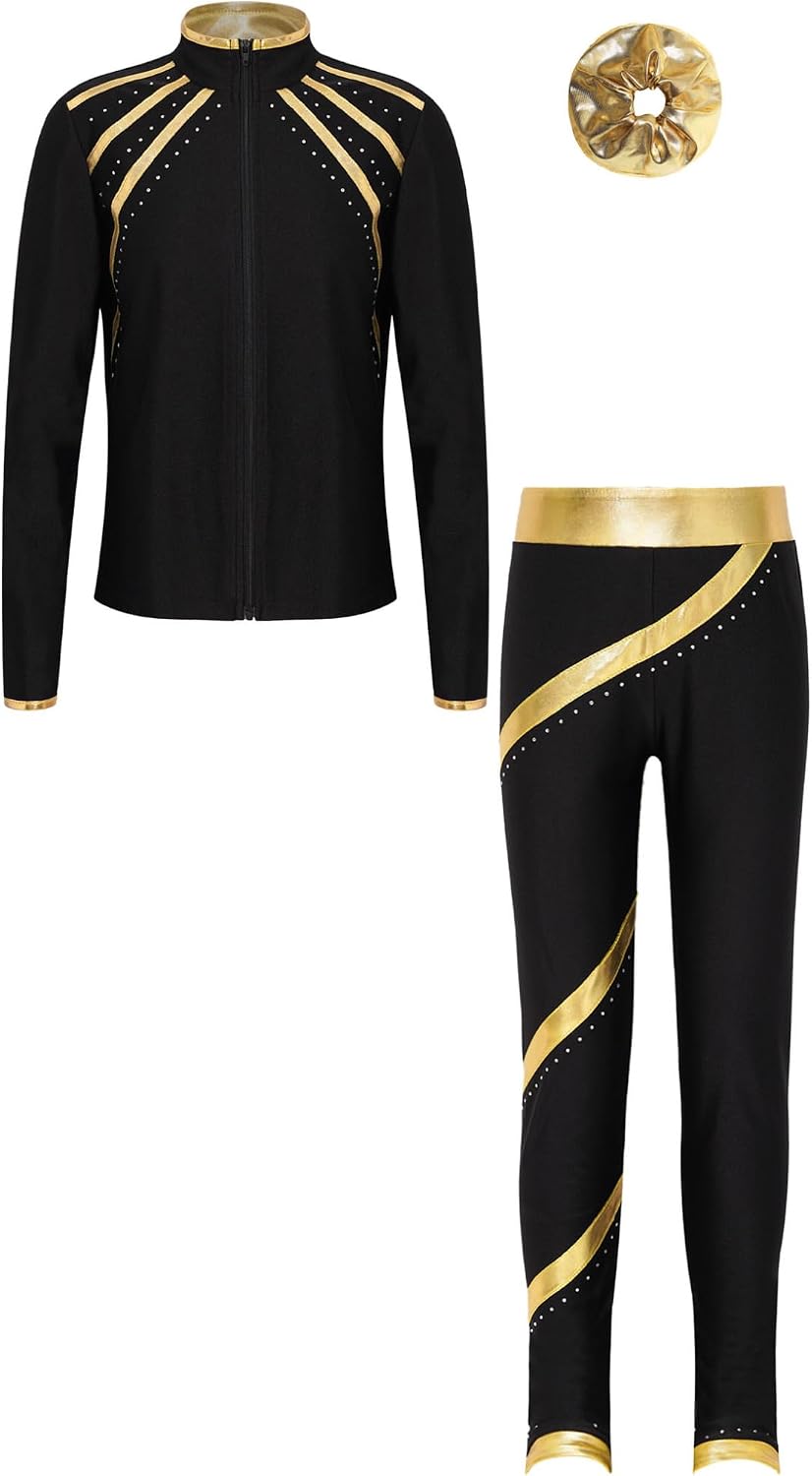 Hansber Kids Girls Zipper Jacket with Athletic Leggings Tracksuit Set Gym Yoga Activewear Workout Outfits