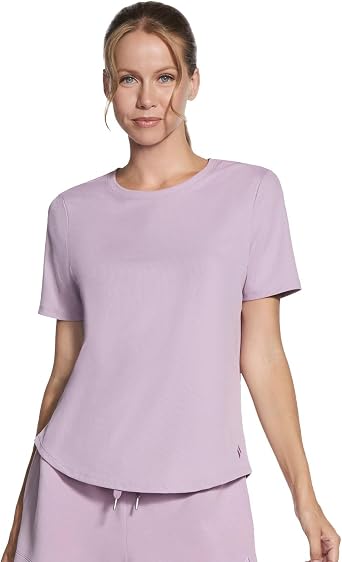 Skechers Womens GO Walk Luxe Rib Tee, L, Misty Mauve